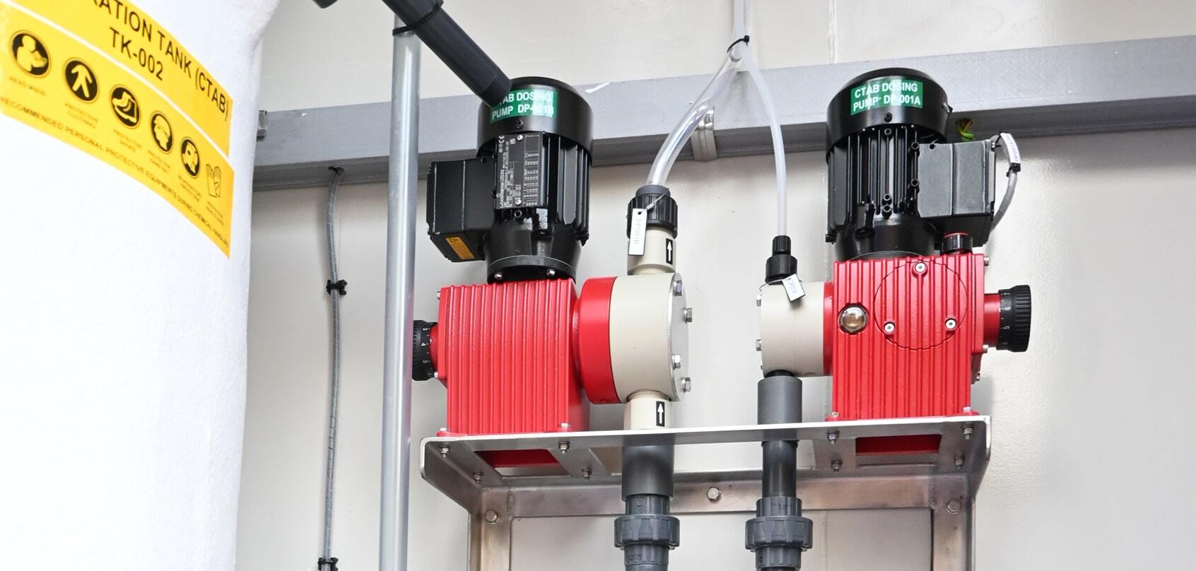 Closeup of the chemical dosing