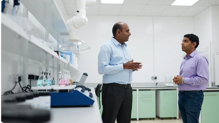 Prakash & Anurag, Gradiant leadership team, in the lab