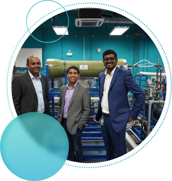 Gradiant Executive Team - Prakash Govindan, Anurag Bajpayee, & Govind Alagappan